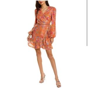One 33 Social Orange Sequin Printed Mini Wrap Dress 🧡 ✨